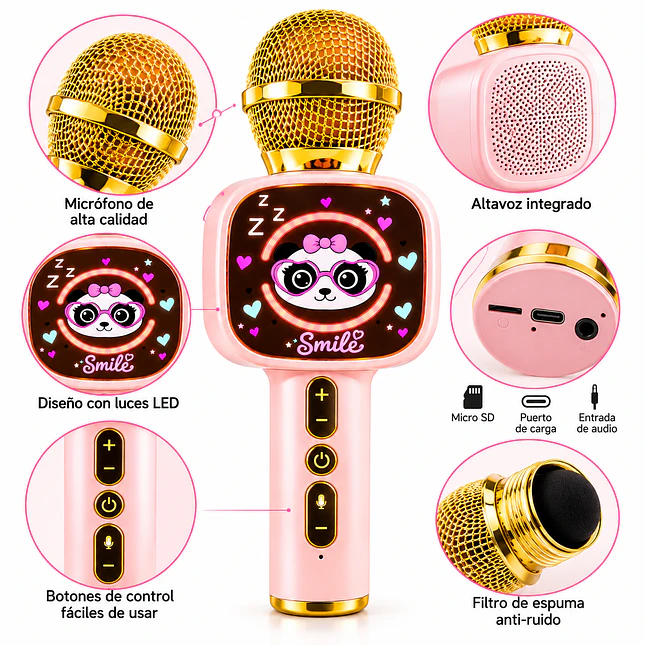 Micrófono Karaoke Infantil Bluetooth 5.3 con Luces LED 6