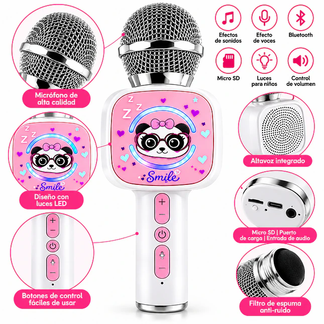 Micrófono Karaoke Infantil Bluetooth 5.3 con Luces LED 5