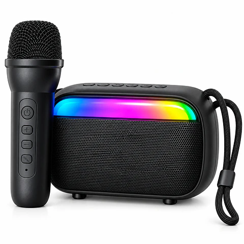 Parlante Bluetooth Portátil con Micrófono y Luces RGB