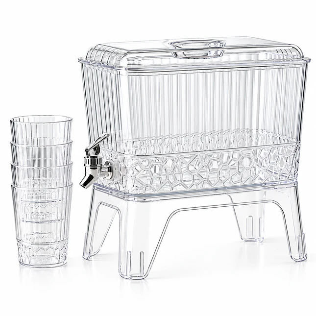 Dispensador de Bebidas Plástico con Grifo y 4 Vasos 1