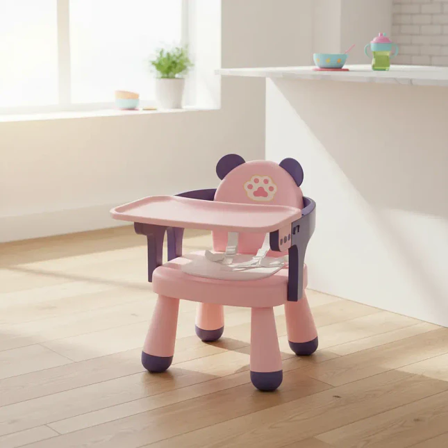Silla de Comer para Bebé Diseño Oso con Bandeja Extraíble 2