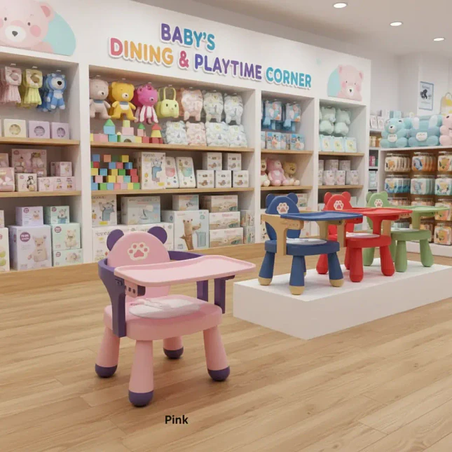 Silla de Comer para Bebé Diseño Oso con Bandeja Extraíble 3