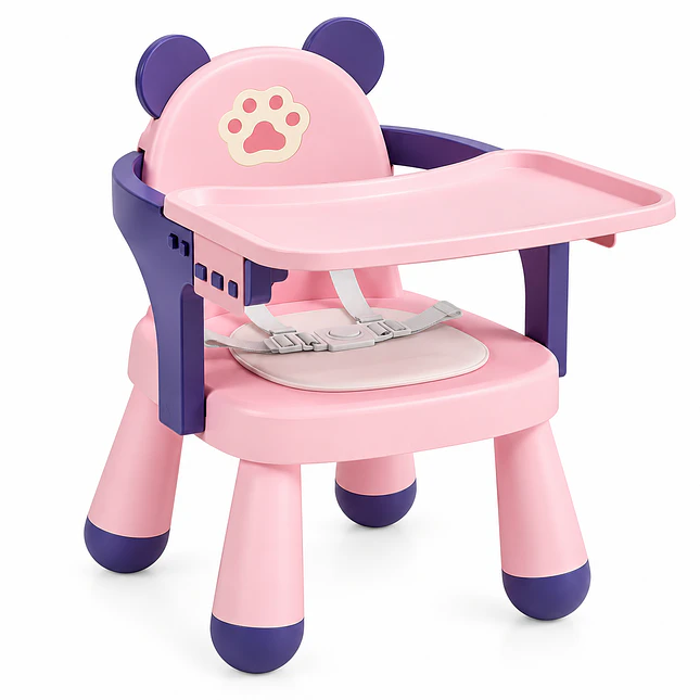 Silla de Comer para Bebé Diseño Oso con Bandeja Extraíble 1