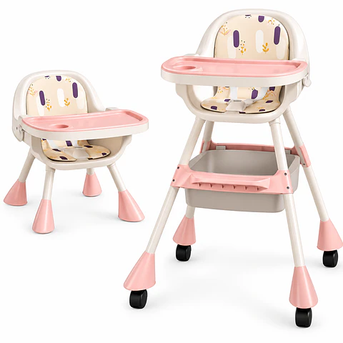 Silla Comedor Bebé 3 en 1 Plegable con Bandeja Extraíble