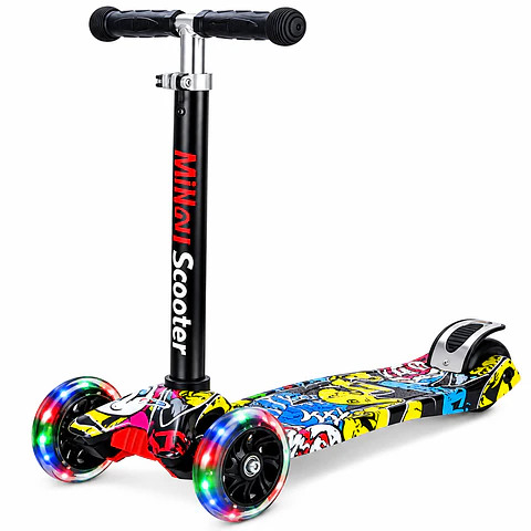 Monopatín Scooter Infantil de 4 Ruedas con Luces y Altura Ajustable