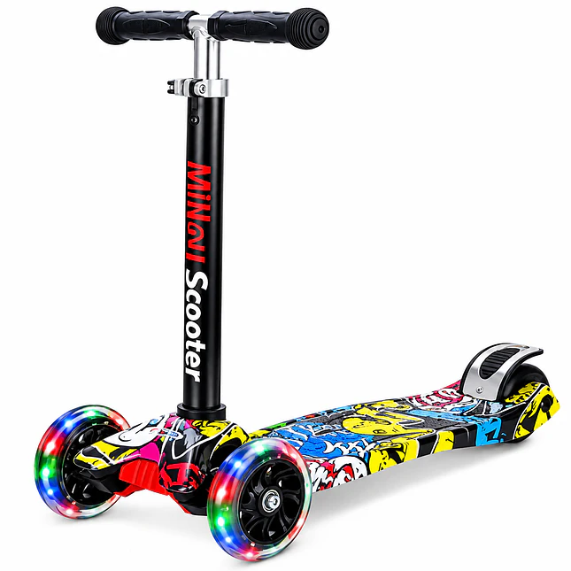 Monopatín Scooter Infantil de 4 Ruedas con Luces y Altura Ajustable 1