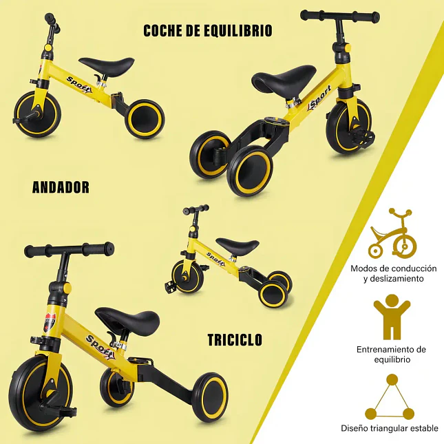 Bicicleta Infantil 3 en 1 Corre Pasillo, Equilibrio y Triciclo 2