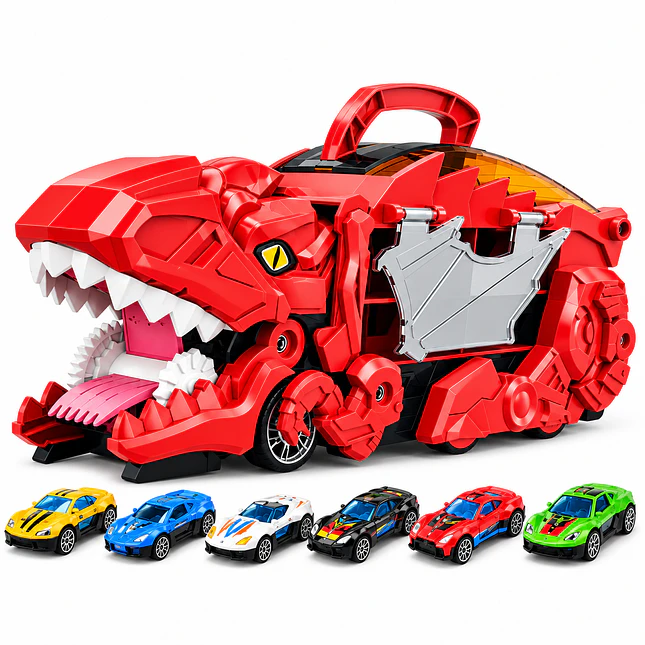 Camión Dinosaurio de Juguete con 6 Autos de Metal 1