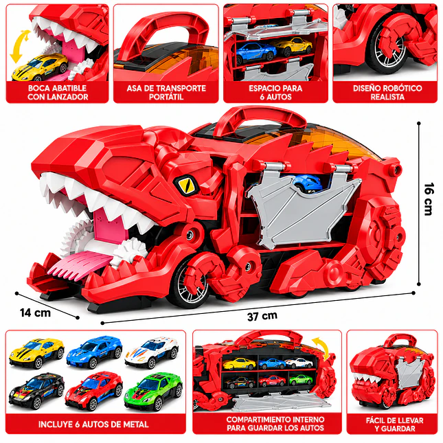 Camión Dinosaurio de Juguete con 6 Autos de Metal 2