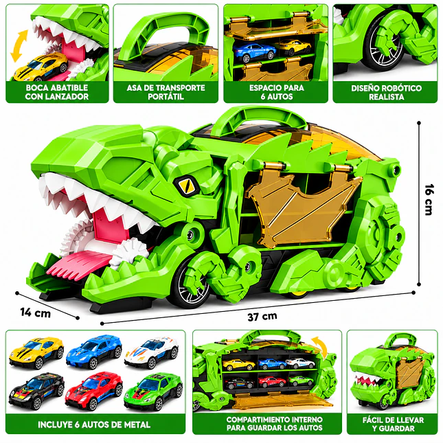 Camión Dinosaurio de Juguete con 6 Autos de Metal 5
