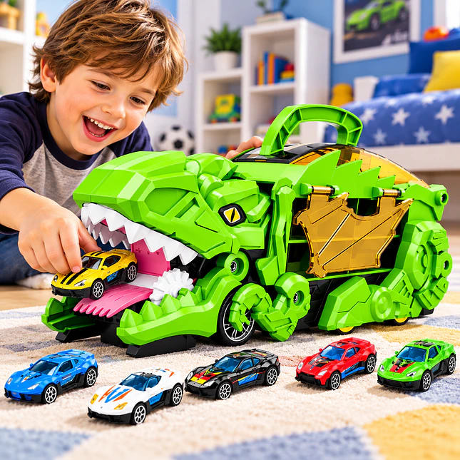 Camión Dinosaurio de Juguete con 6 Autos de Metal 6