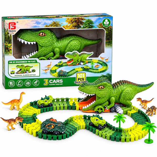 Pista de Dinosaurio 101 Piezas con Vehículos 1