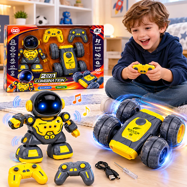 Robot Space 2 en 1 con Carro Stunt y Controles 3