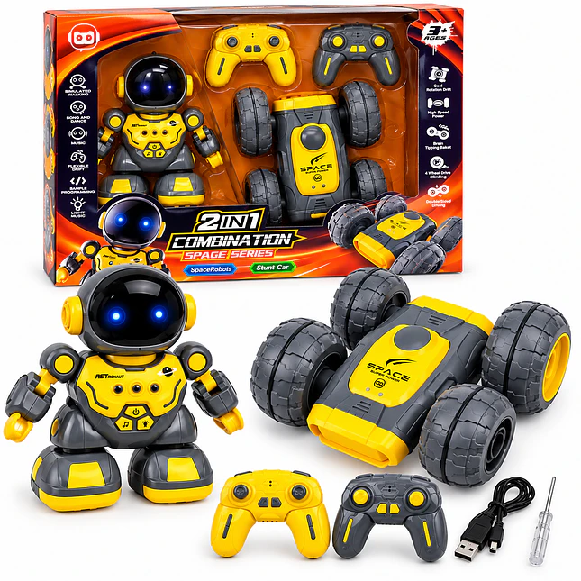 Robot Space 2 en 1 con Carro Stunt y Controles 2