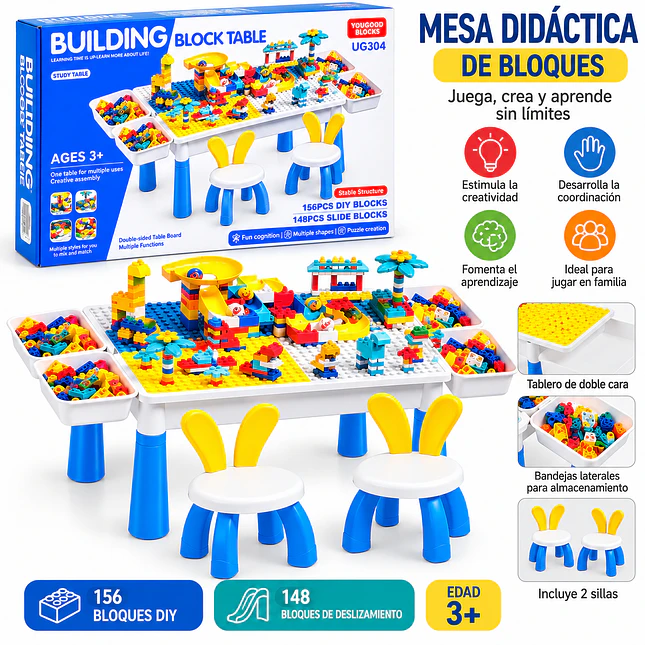 Mesa Didáctica de Bloques 304 con 2 Sillas 2
