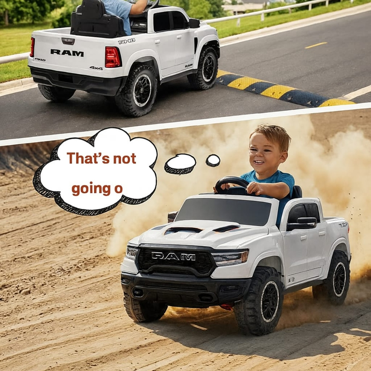 Ram Licencia Oficial 4×4 Real Asiento Ecocuero y Ruedas de goma Blanca 2