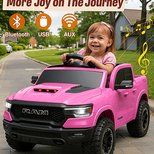 Ram Licencia Oficial 4×4 Real Asiento Ecocuero y Ruedas de goma Rosada