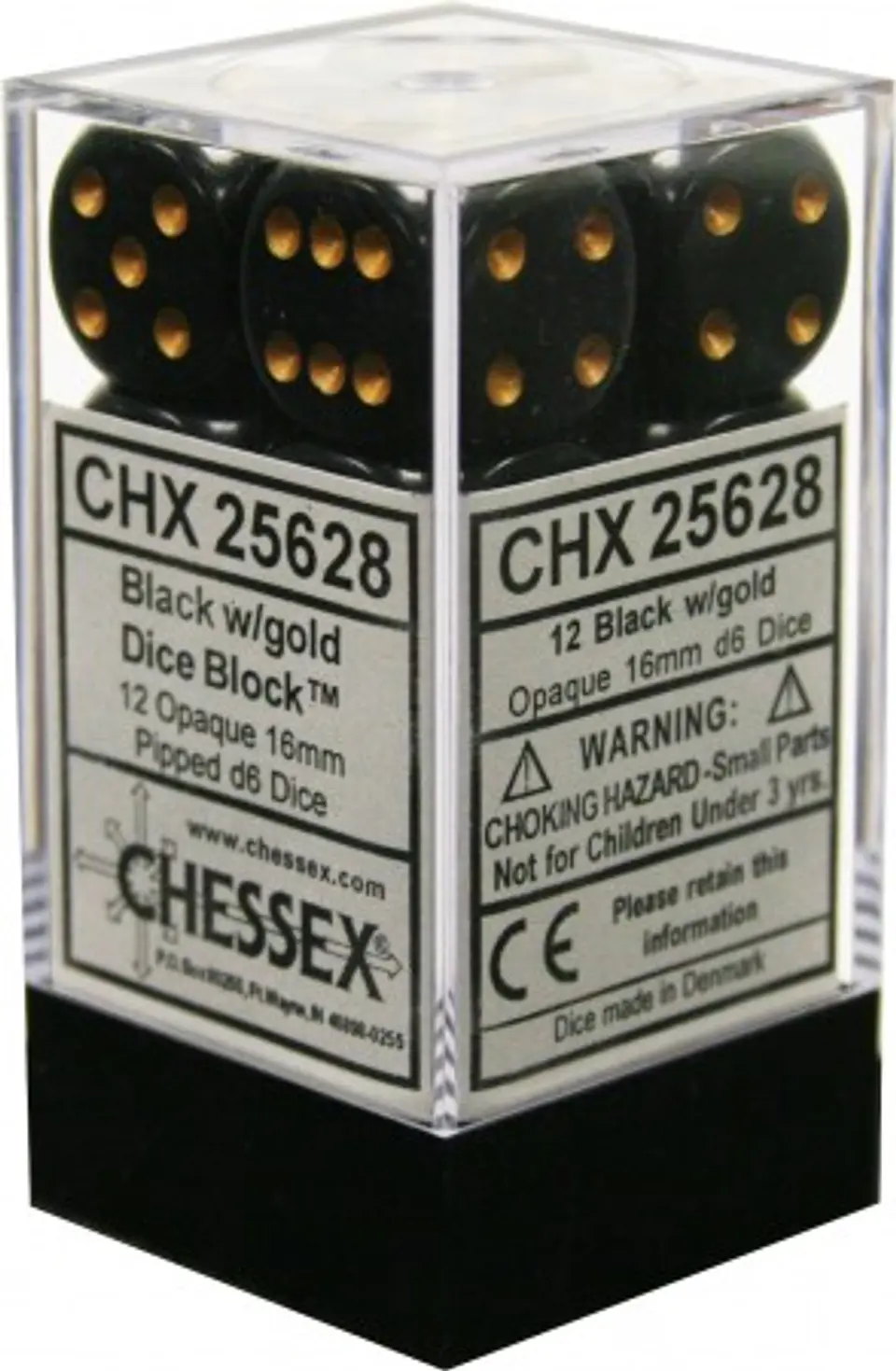Set de 12 dados (6 lados) Opaque Negro-Dorado 1