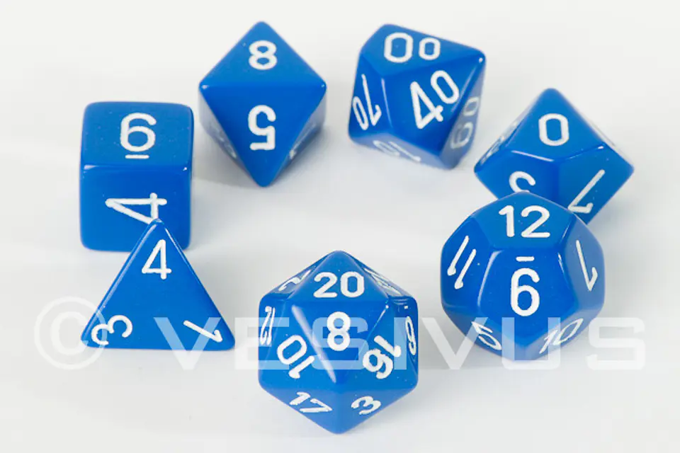 Set de 7 dados (varios lados) Opaque Azul-Blanco 1