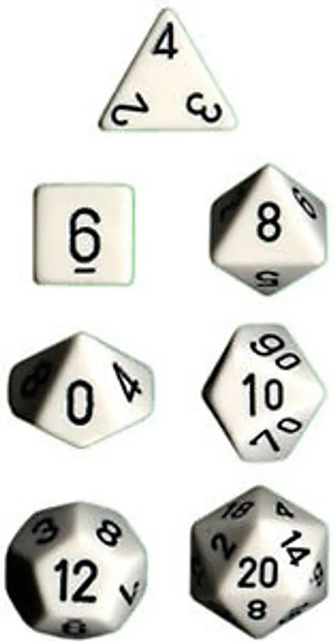 Set de 7 dados (varios lados) Opaque Blanco-Negro