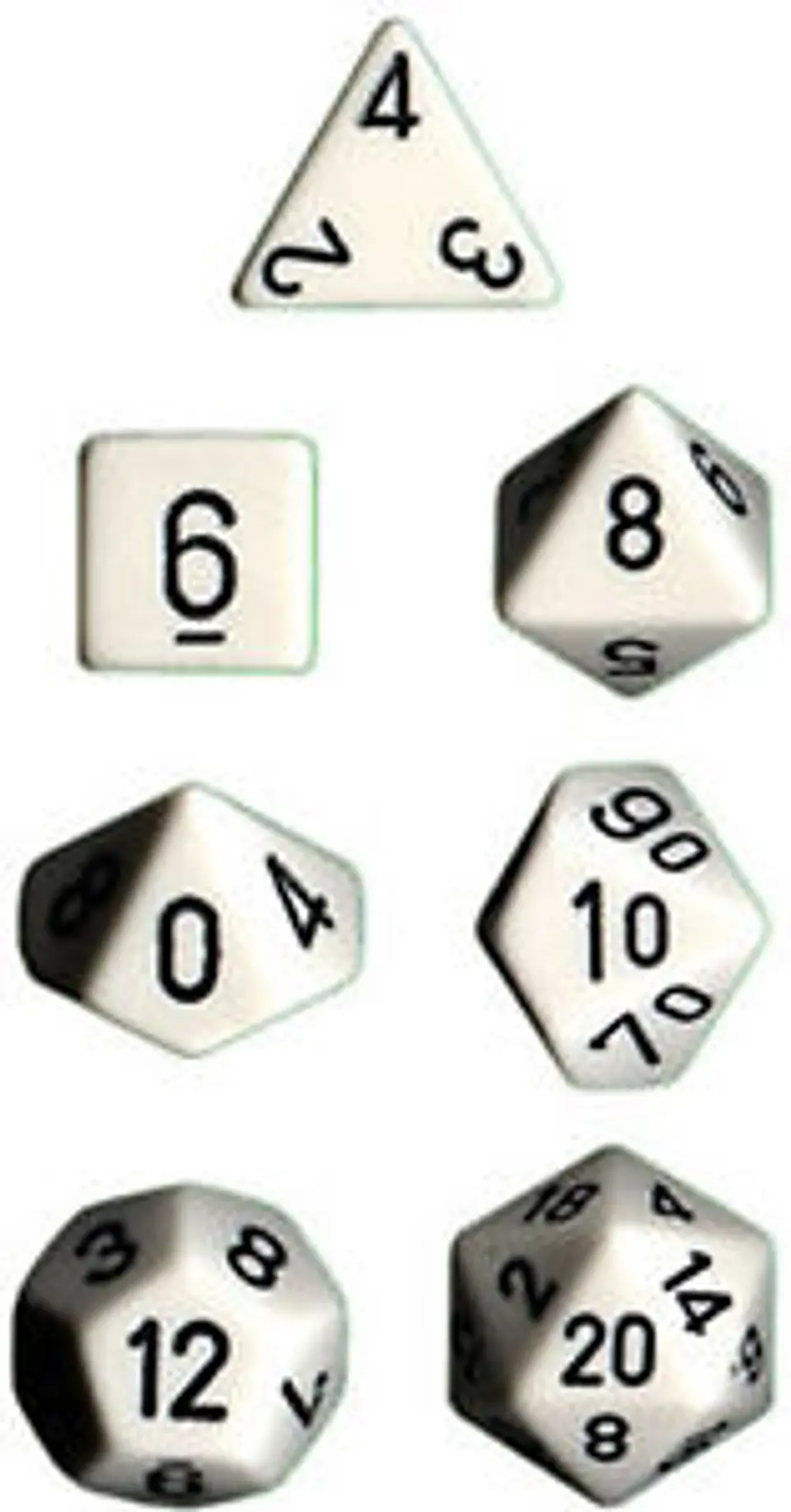 Set de 7 dados (varios lados) Opaque Blanco-Negro 1