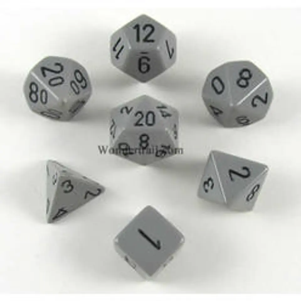 Set de 7 dados (varios lados) Opaque Gris-Negro 1