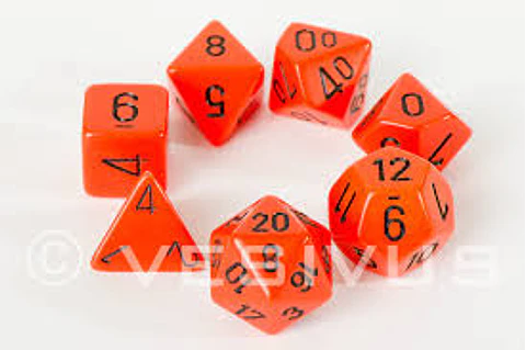 Set de 7 dados (varios lados) Opaque Naranjo-Negro