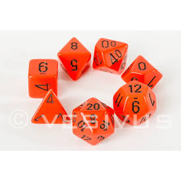 Set de 7 dados (varios lados) Opaque Naranjo-Negro