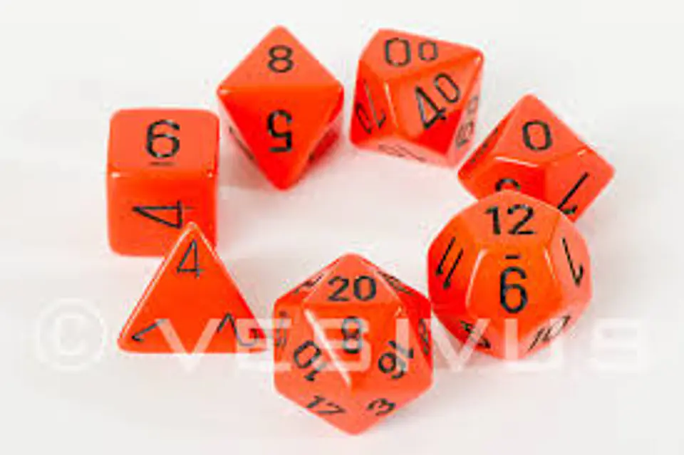 Set de 7 dados (varios lados) Opaque Naranjo-Negro 1