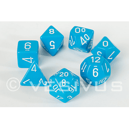 Set de 7 dados (varios lados) Opaque Celeste-Blanco