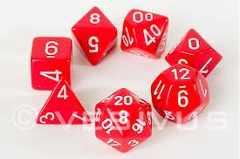 Set de 7 dados (varios lados) Opaque Rojo-blanco