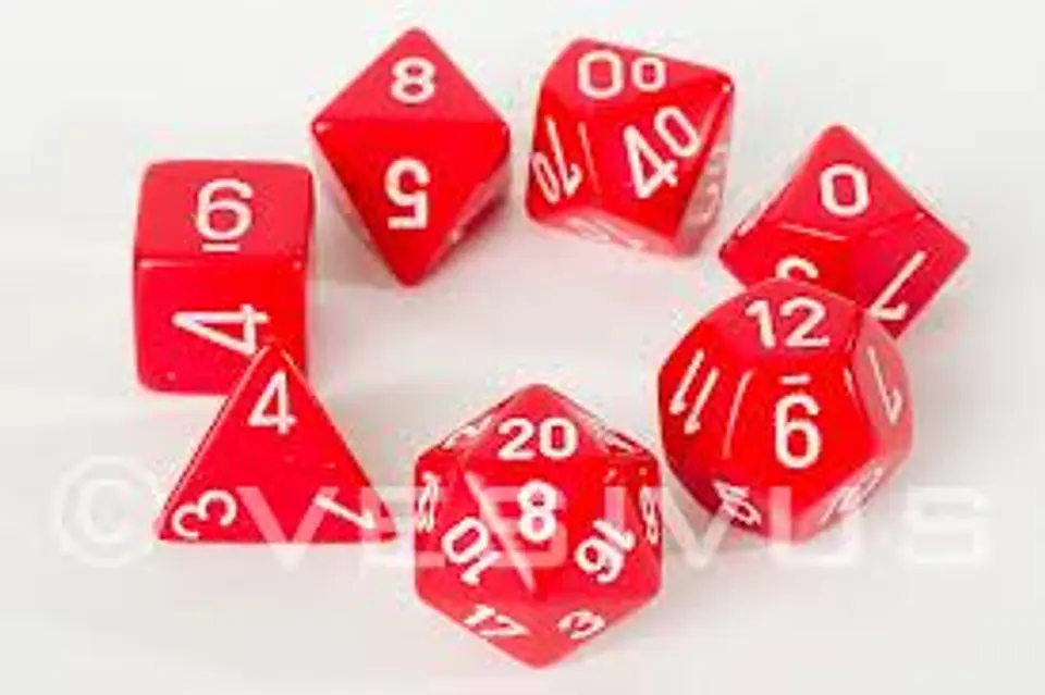 Set de 7 dados (varios lados) Opaque Rojo-blanco 1