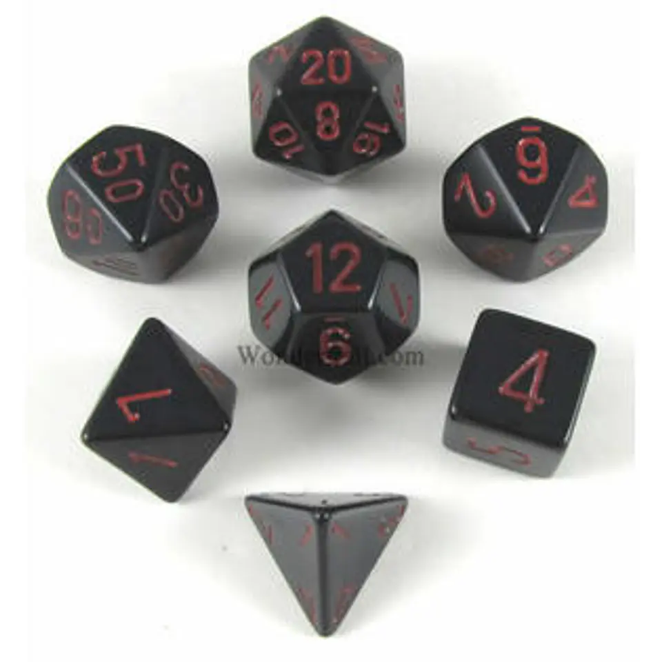 Set de 7 dados (varios lados) Opaque Negro-Rojo 1