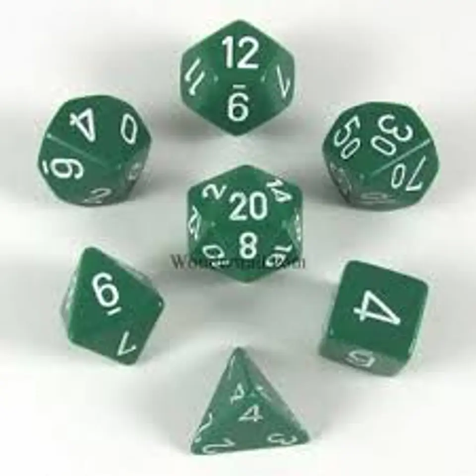 Set de 7 dados (varios lados) Opaque Verde-Blanco 1