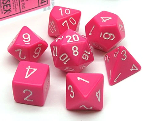Set de 7 dados (varios lados) Opaque Rosado-Blanco