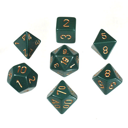 Set de 7 dados (varios lados) Opaque Verde Oscuro-Dorado