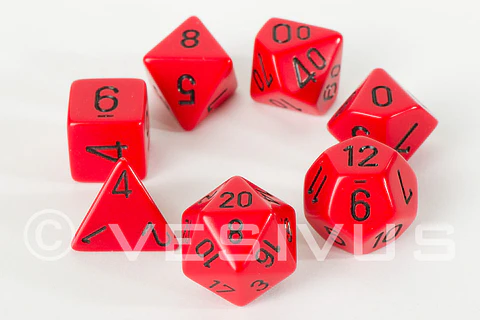 Set de 7 dados (varios lados) Opaque Rojo-Negro