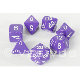Set de 7 dados (varios lados) Opaque Purpura-Blanco