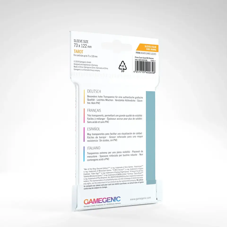 Protectores Gamegenic - Tarot Prime Transparente 73x122 mm (x50)  2