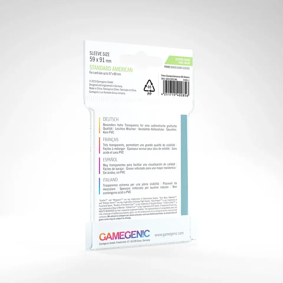 Protectores Gamegenic Estandar Americano - Prime Transparente 59X91mm (x50)  2