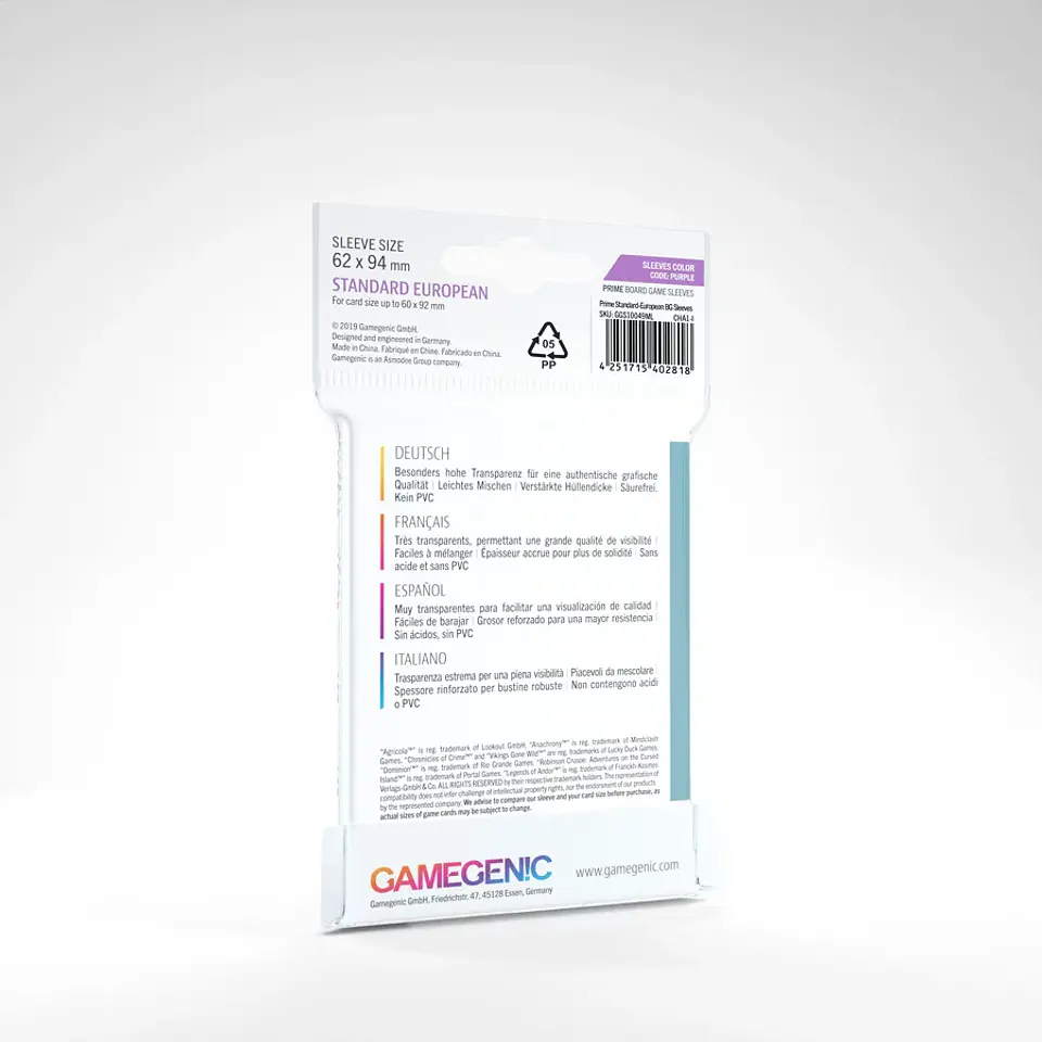 Protectores Gamegenic Estandar Europeo - Prime Transparente 62X94mm (x50) 2