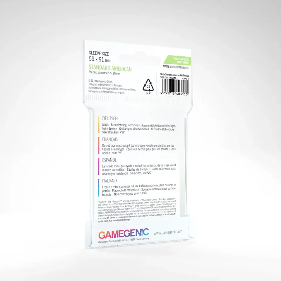 Protectores Gamegenic Estandar Americano - Matte Transparente 59X91mm (x50) 2