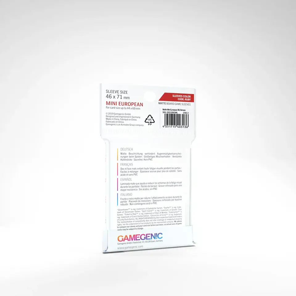 Protectores Gamegenic Mini Europeo Matte - Transparente Prime 46X71mm (x50)  2
