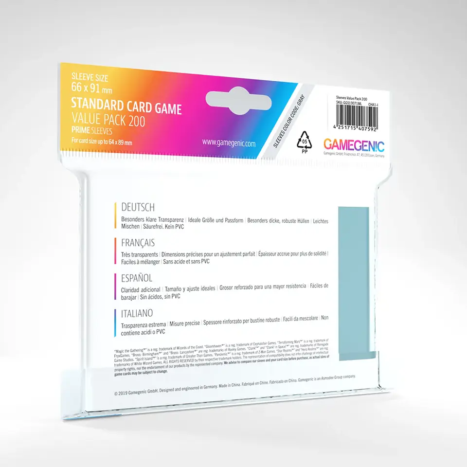 Protectores Gamegenic - Prime pack económico Transparente 66 x 91 mm (x200)  2