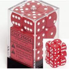 Set de 12 dados (6 lados) Opaque Rojo-Blanco