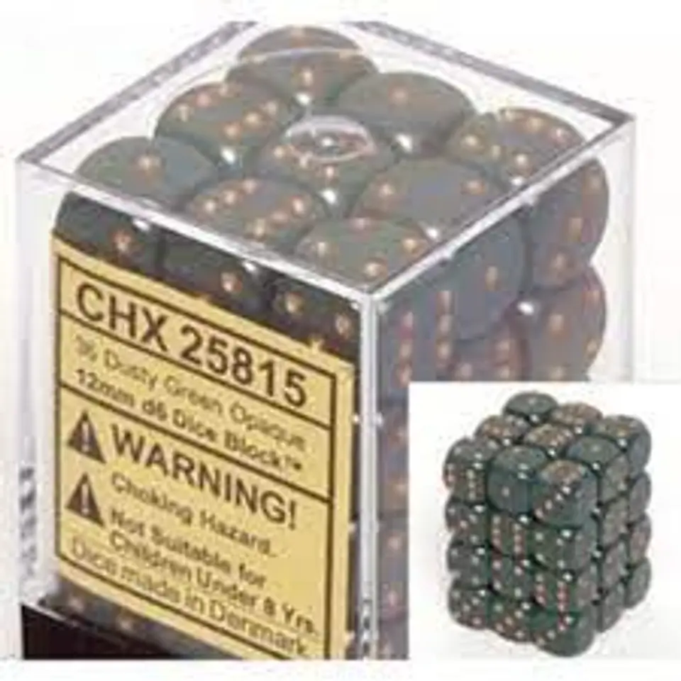 Set de 36 dados de 12mm (6 lados) Opaque Verde Oscuro-Dorado 1