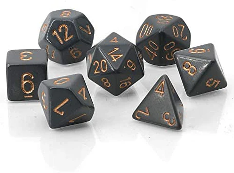 Set de 7 dados (varios lados) Opaque Gris-Dorado