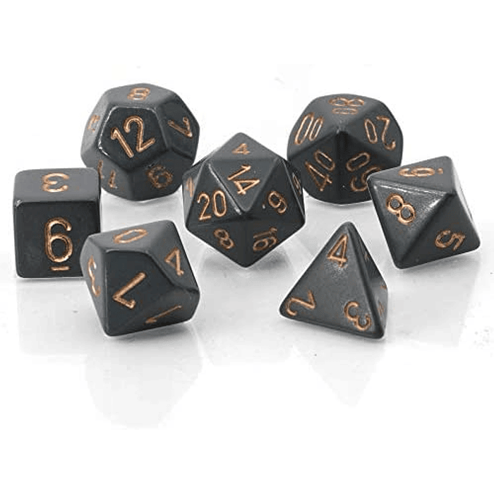 Set de 7 dados (varios lados) Opaque Gris-Dorado