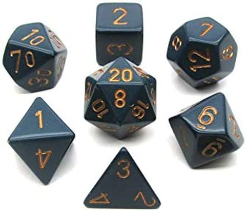 Set de 7 dados Opaque Azul-Cobre