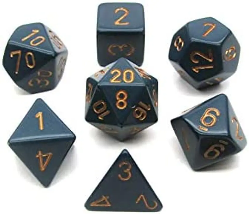 Set de 7 dados Opaque Azul-Cobre 1